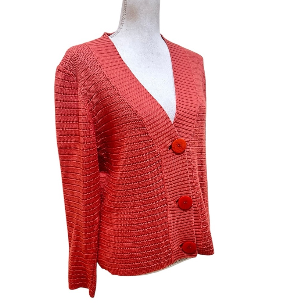 Talbots Brick terracotta boyfriend big button Cardigan knit Sweater italy medium - Picture 4 of 11
